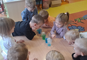 dzieci robią eksperyment z "wędrującą" woda