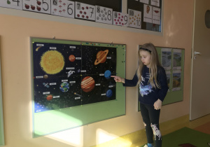 dziewczynka na plakacie wskazuje planetę