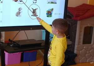chłopiec wskazuje na ekranie i zaznacza zwierzęta związane z Wielkanocą