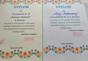 dyplomy dla naszej uczestniczki